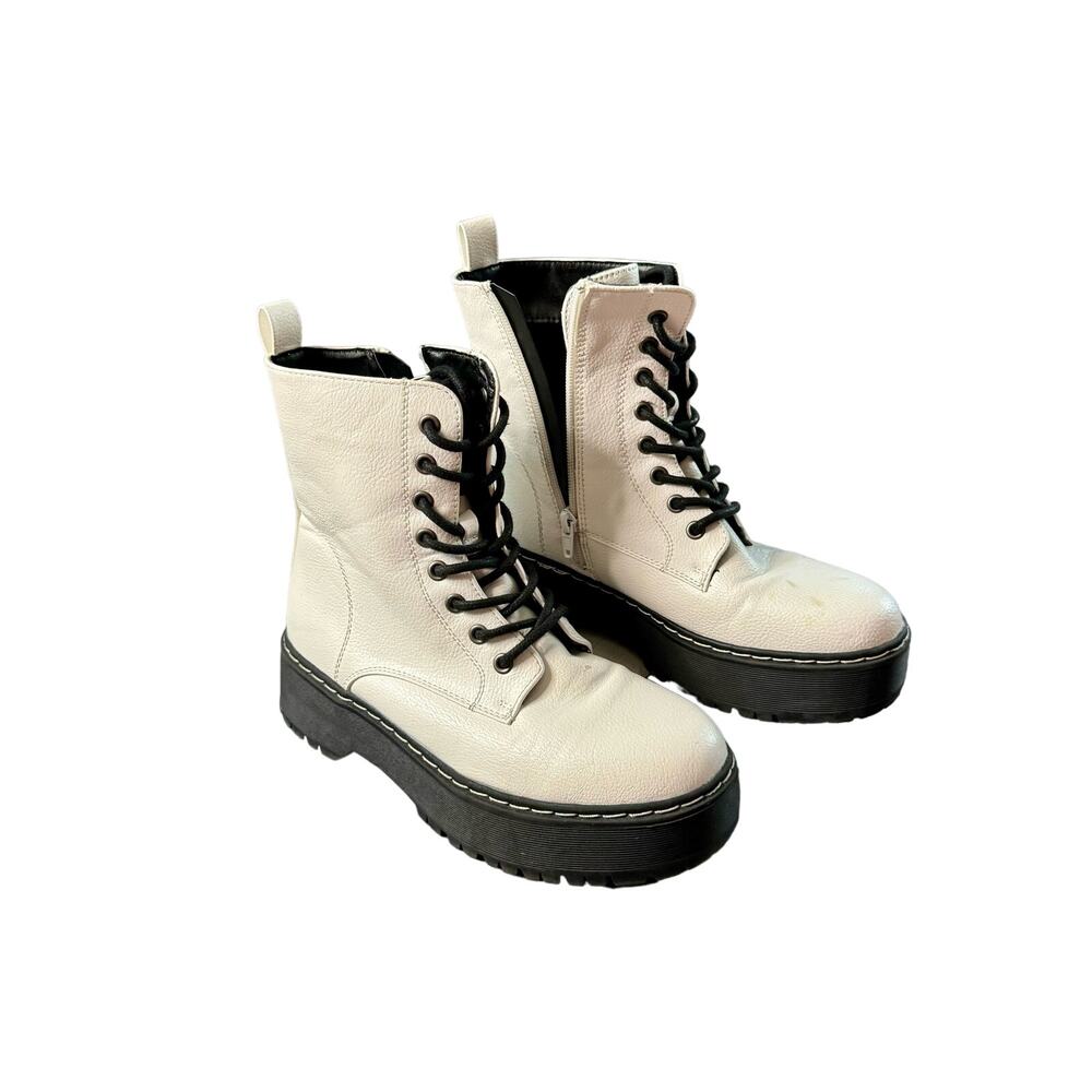Sincerely Jules Harley lace up platform chunky  boots white/black women’s 7.5